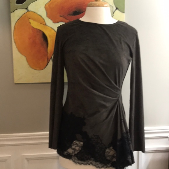 Josie Natori suede wrap top olive green size 6 - Picture 2 of 6